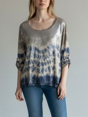 Tie-Dye Sequin Scoop Neck Top By Tribal Jeans Size Womans XL
